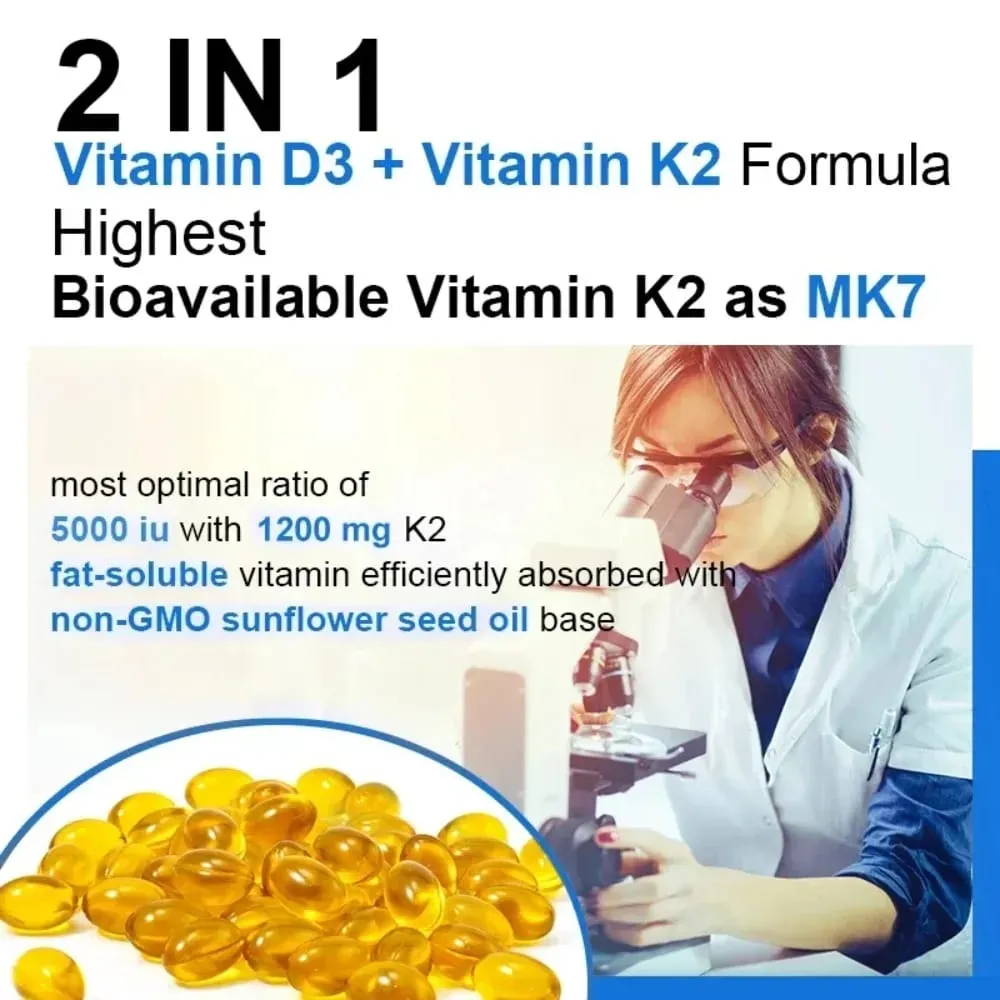 Vitamin D3 K2 Capsule Promotes Strong Bones Calcium Absorption for Teeth Heart Cardiovascular Health