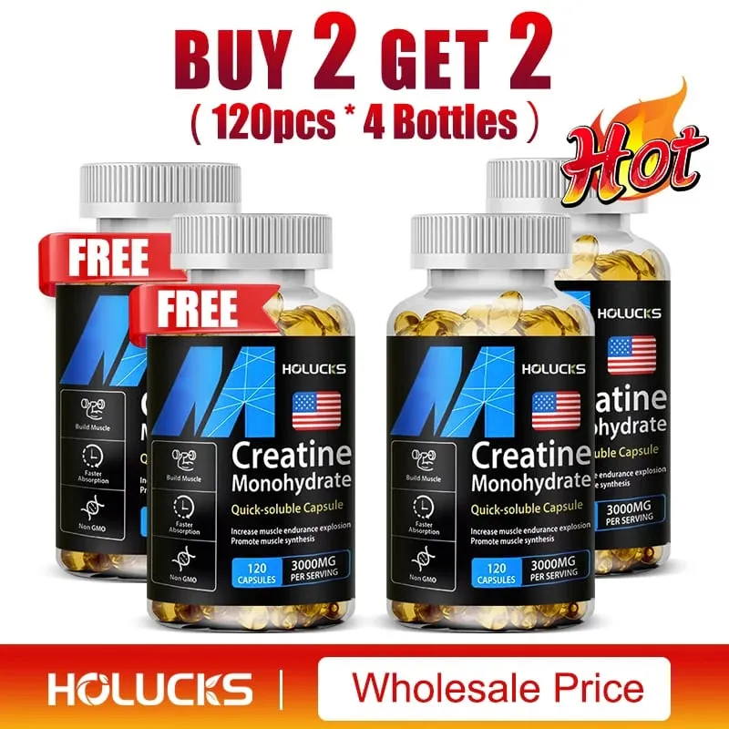 Buy 2 Get 2 Free! Pure Creatine Monohydrate Capsules Support Muscle Growth Strength & Performance Enhances Cognitive Function