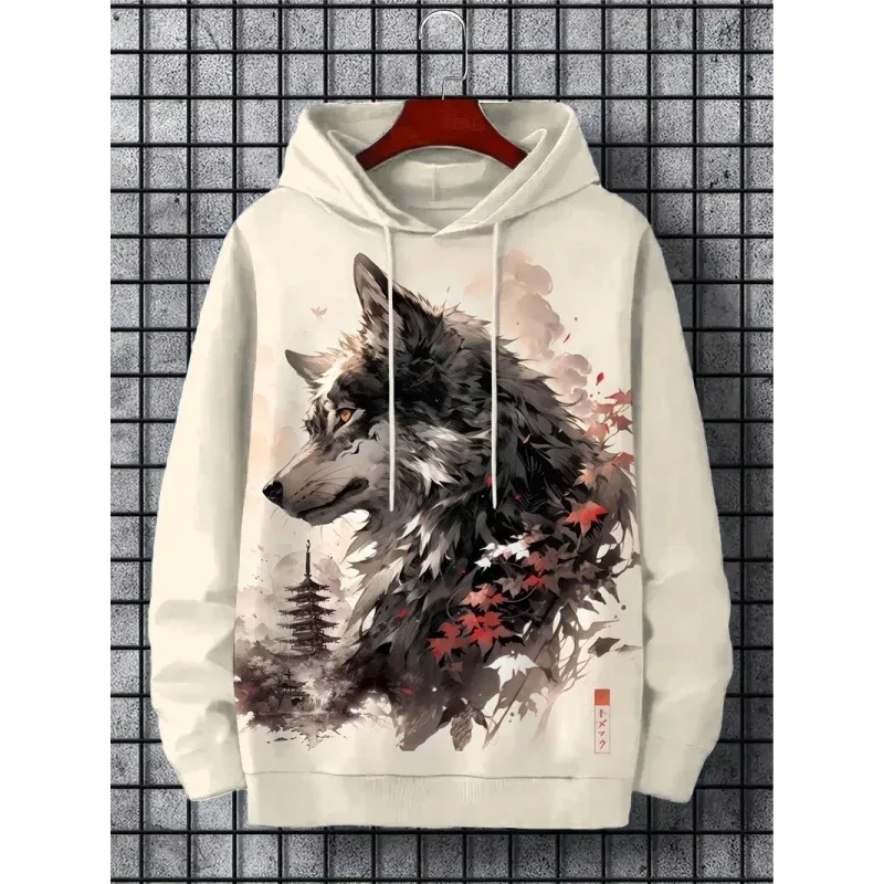 3D Printed Waves Noodles Hoodie For Men Cool Wolf Pattern Long Sleeve Tops Casual Sweatshirt Harajuku Pullover Loose Hoodies