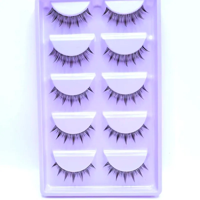Amélioration des yeux doux et naturel 5 paires de faux cils tige transparente cils à bande naturelle douce