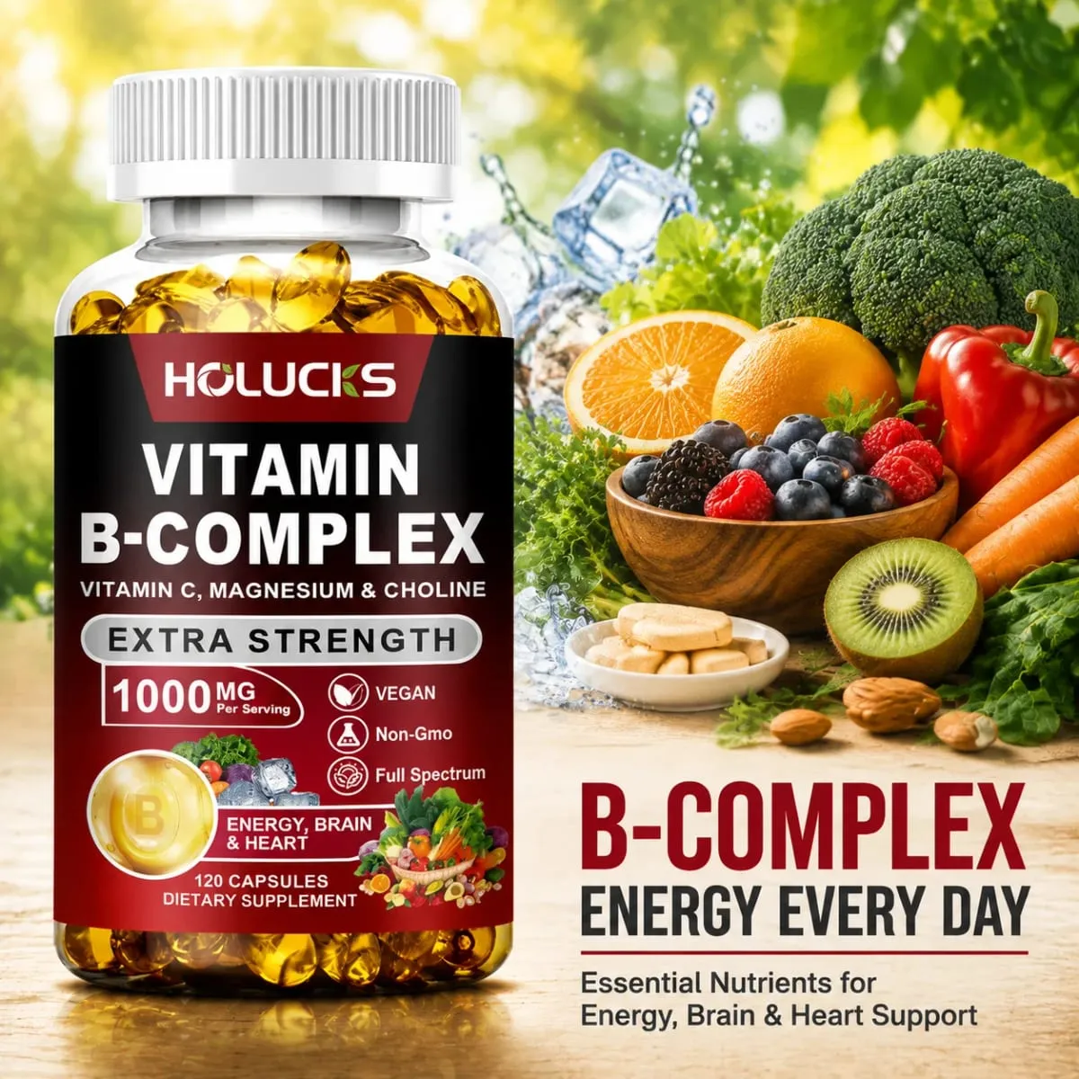 Yimiduk Premium Vitamin B Complex Supplement with Biotin & Folate for Promotes Healthy Hair Skin & Hormone Balance Vegan
