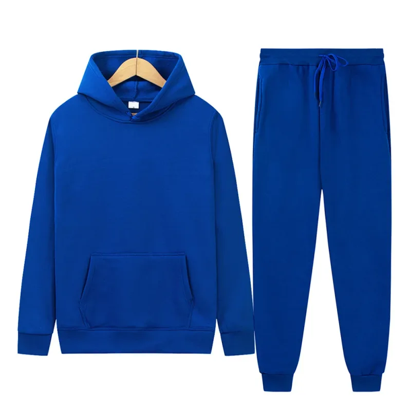 Men's Autumn/Winter New Solid Color Hoodie + Pants Two-Piece Set, Stylish Casual Sports Suit with Custom Printed Logo — image 35