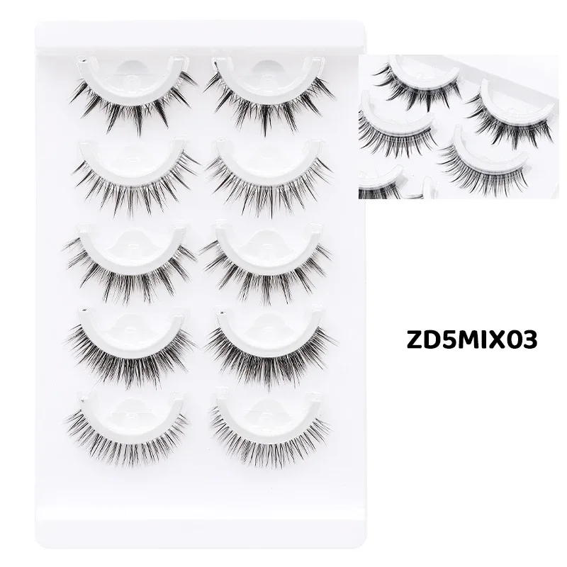 5 pares de cílios postiços autoadesivos estilo misto mangá, sem cola, reutilizáveis, cílios naturais para maquiagem diária dos olhos — image 9