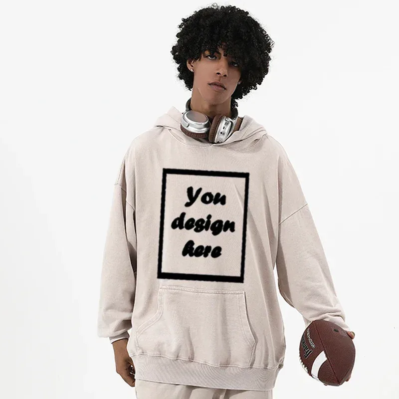 Men's personalized custom-printed washed vintage hooded warm sports wear thick 350 grams comfortable and warm.