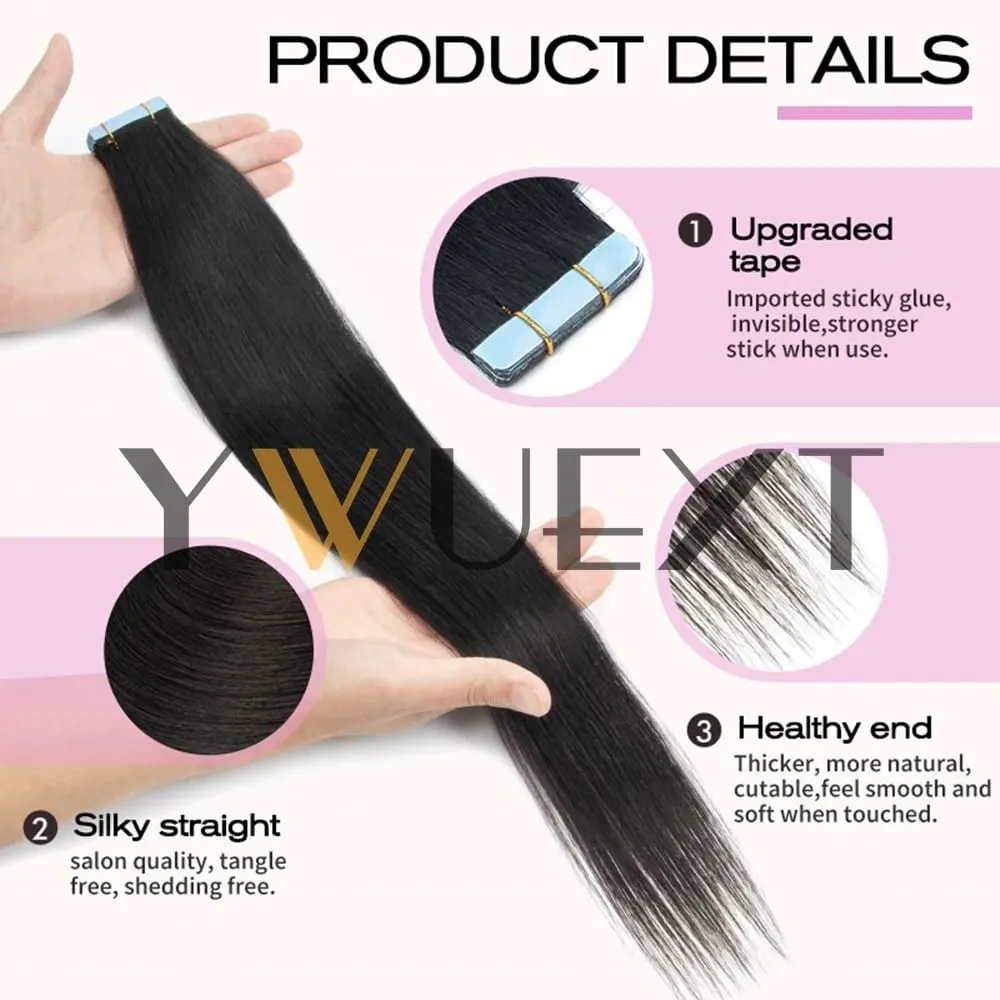30G Tape in Human Hair Extensions 12-20 Inches Seamless PU Skin Weft Tape Hair Natural Straight 20pcs/pack Tape Glue 9 Colors Available
