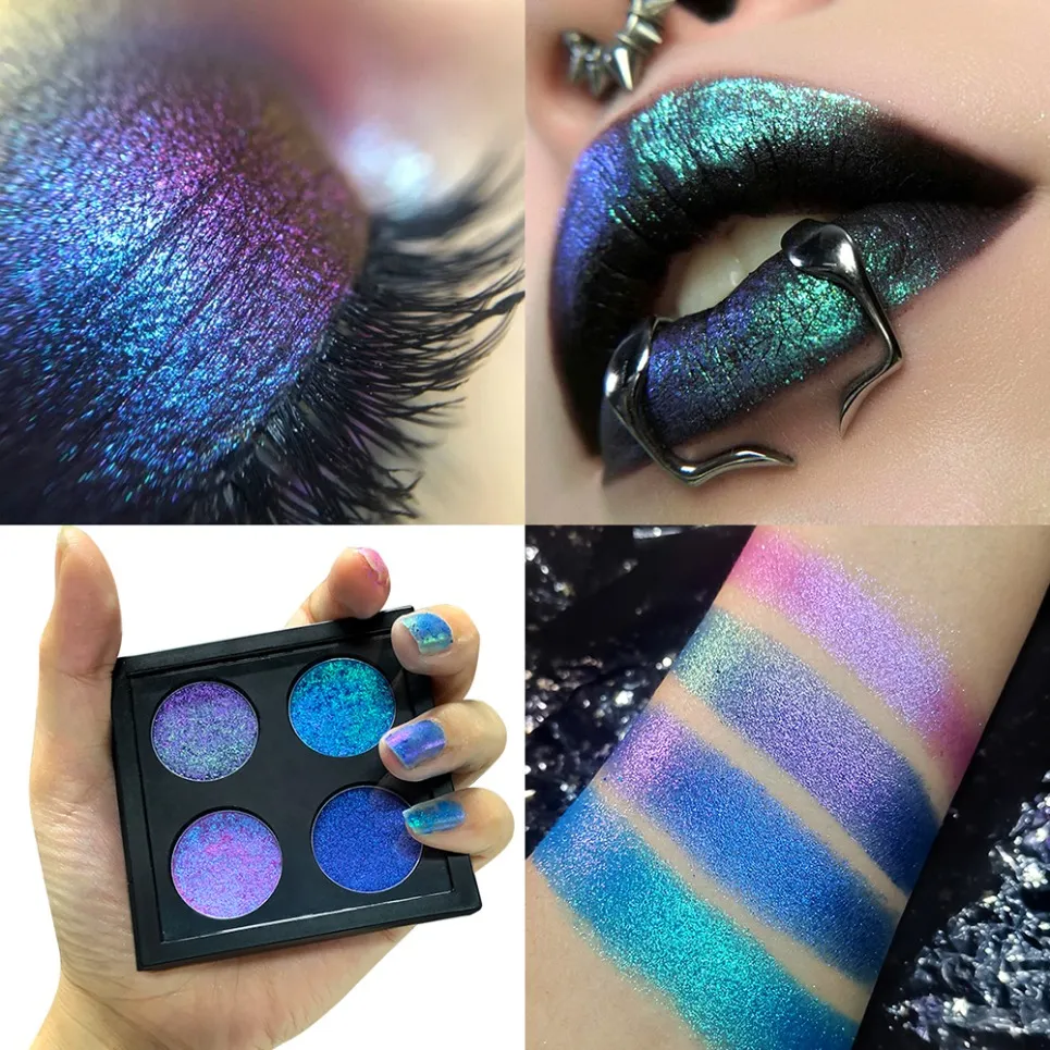 4 Colors Vegan Chameleon Eyeshadow Palette Private Label Makeup Wholesale Custom Logo Color Shift Eye Shadow