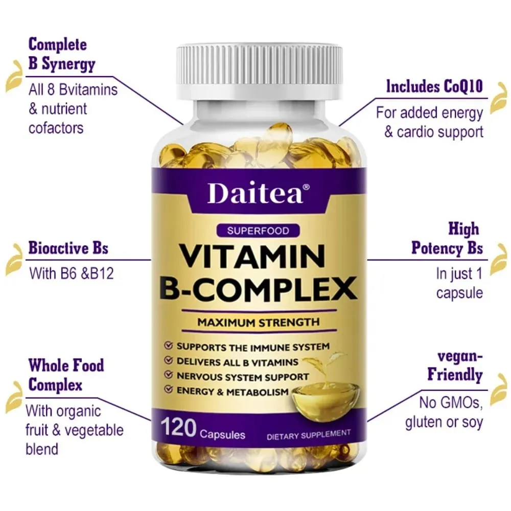 Vitamin B Complex - Immune Support Supplement Promotes Brain Health and Nervous System Boosts Energy and Improves Alertness