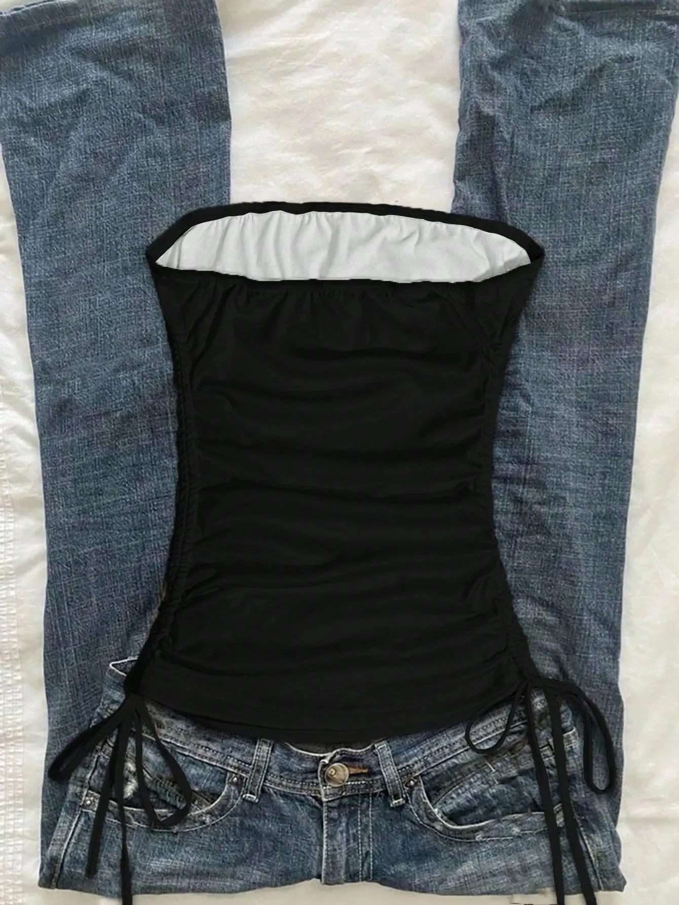 Women's Casual Retro Drawstring Front Cut Vest Suitable for Y2K and Guitar Prints in Spring and Summer