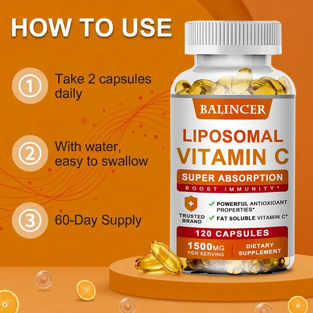 Liposomal Vitamin C Supports Antioxidant Health & Immune Function High Absorption Non-GMO Gluten Free – 120 Capsules