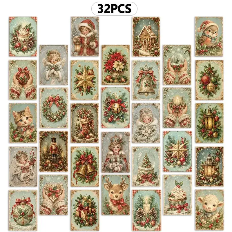 32pcs European-style Christmas postcards wall stickers mailing cards greeting cards DIY postcards commemorative postcards