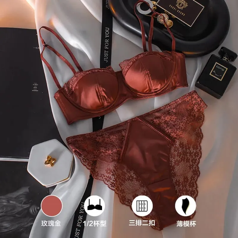 Sexy French Half Cup Invisible Bra Set Soft Underwire Minimizer Push Up Lingerie Set S-XL Comfort Breathable Anti Sag Stylish