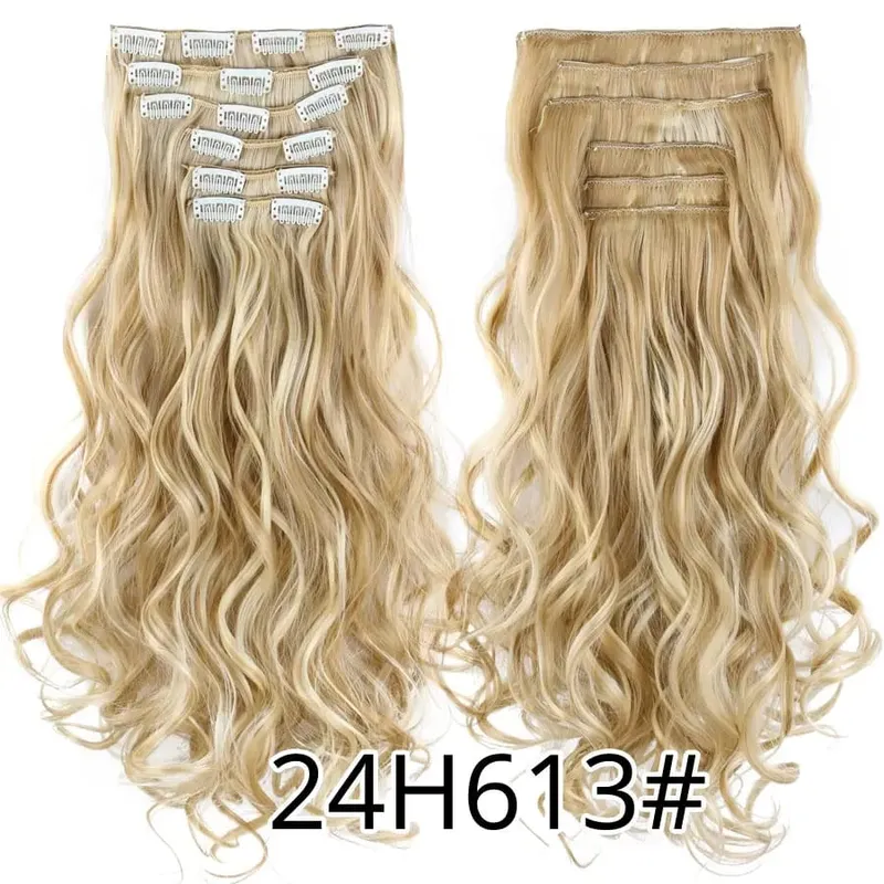 Black Clip In Extensions Straight 22" Long Synthetic Thick Clips On Hair Piece For Women 6Pcs/Set Curly Full Head Weddings Daily