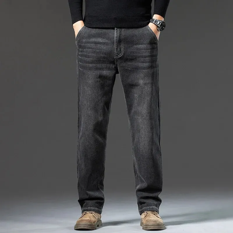 Men's Loose Straight Leg Jeans Retro Washed Elastic Casual Pants Suitable for All Seasons Versatile Pants