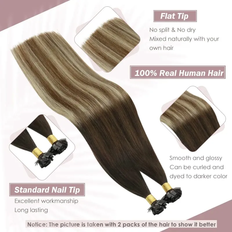 Ugeat FLAT TIP ต่อผมมนุษย์ผม Pre-Bonded Hair Extensions 14-24 "Keratin FLAT Human Hair balayage สีผม 1g/1 S