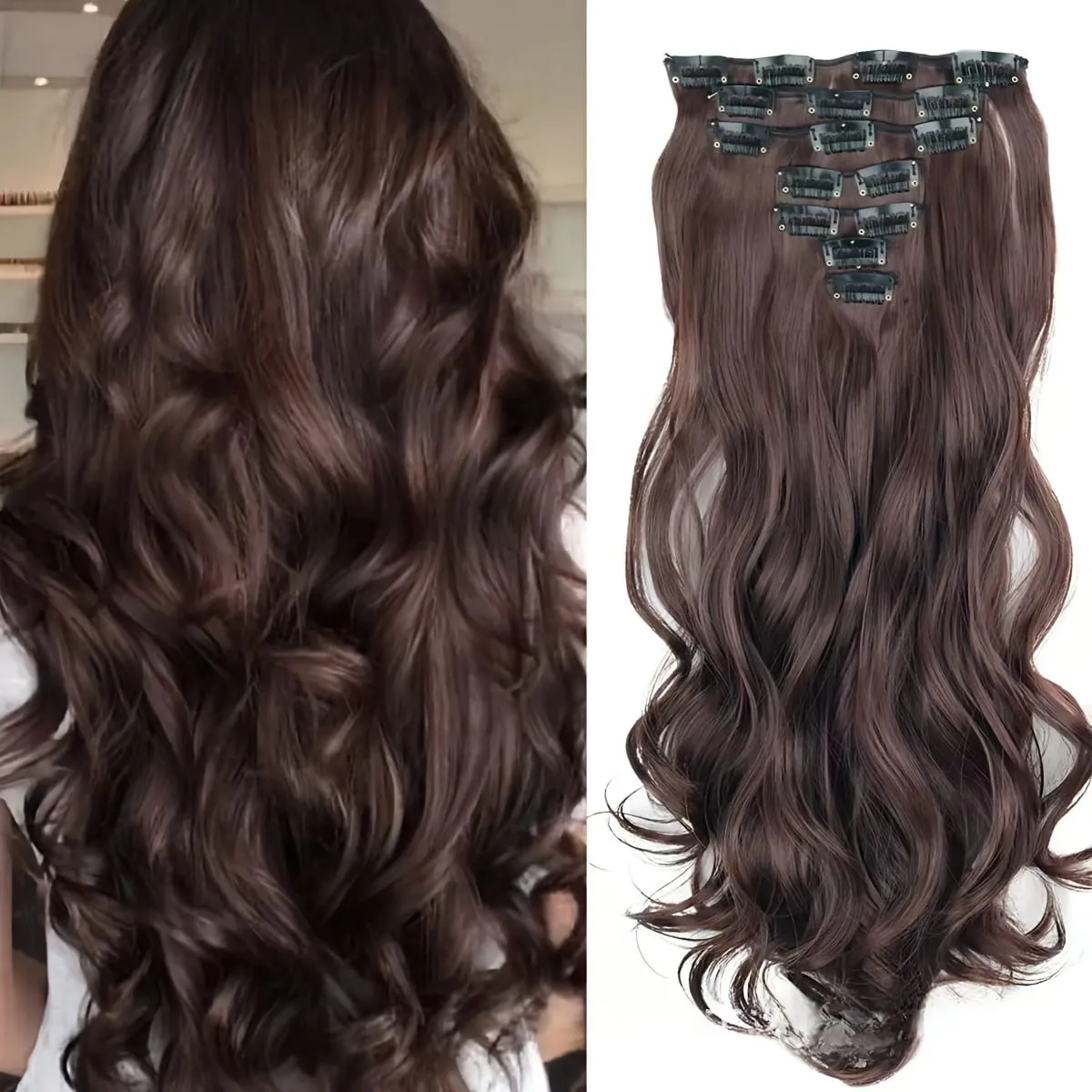 7 Clips In Hair Extensions Long Wave Hairstyle Blck 60-71cm Natural Synthetic Hair Daily Use Hairpiece For Women