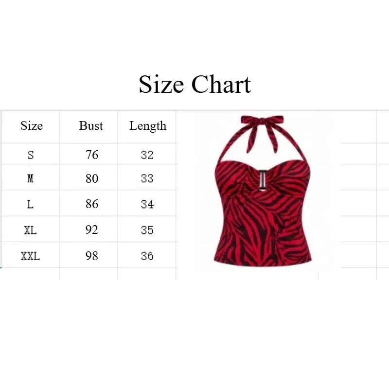 Red Black Stripe Halter Top for Women Sexy Hollow Out Backless Sleeveless Waist Cinched Camisole Summer Vintage Cosplay Costume