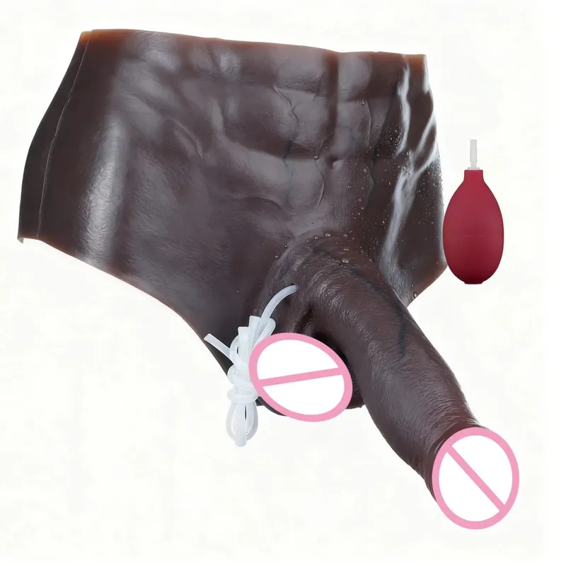 Black Nude Silicone Squirting Panties With Simulated Solid Penis Strapon Big Realistic Ejaculation Dildo Sex Toy For Women