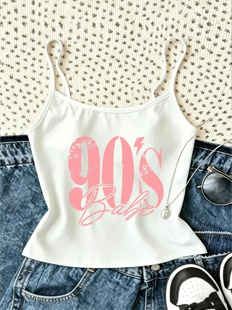 Chic Y2k 90s Letter Print Camisole Top Retro Casual Crop Top Vest Wear Spring Summer 90s New Arrival Women'S Tank Top — image 8