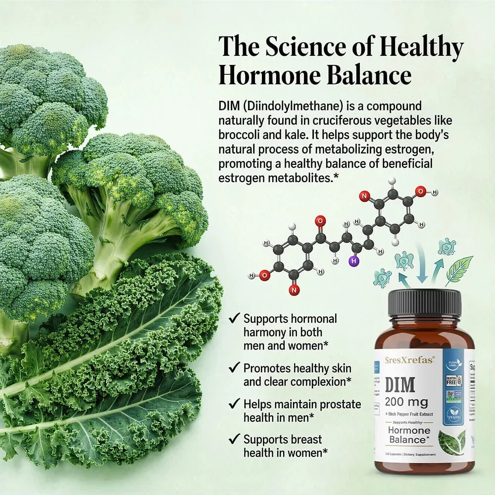 DIM Supplement 200mg Unisex Menopausal Support Antioxidant Support Promotes Overall Health