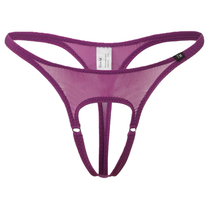 Sexy Men Underwear Thongs with Front Open Pouch Low Rise Fit High Elastic Stretch for Club Party 95%Polyester+5%Spandex