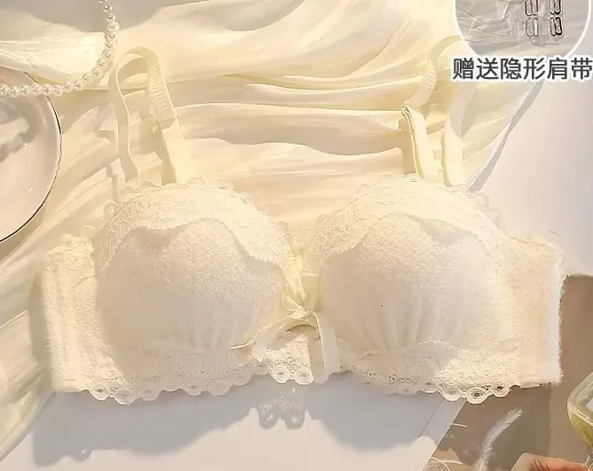 Women Strapless Wireless Bra Anti-Slip Half Cup Small Bust Compression Enhancer Anti-Sag Soft Sexy Lingerie Underwear Set