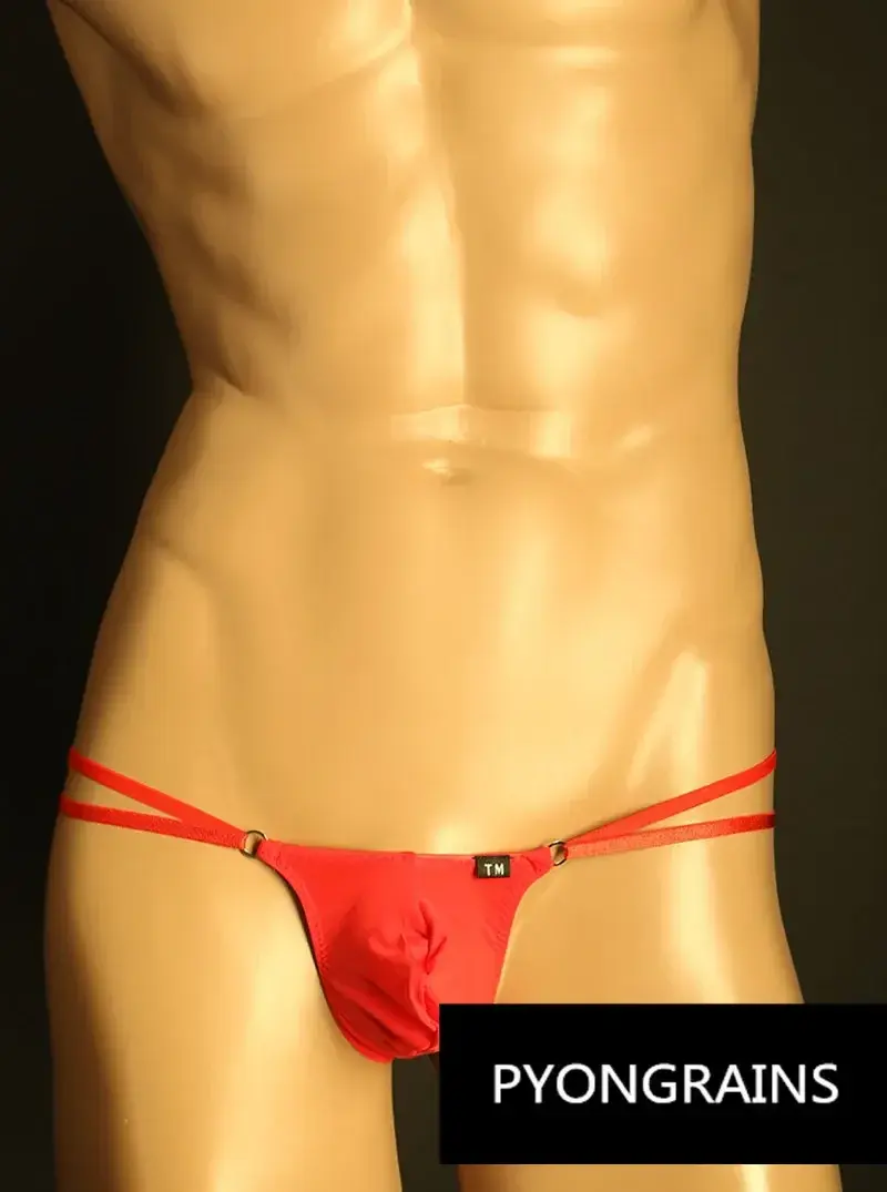 Erkekler Ayarlanabilir Metal O-Ring Çift Ince Askı Bikini Külot Alçak Ipeksi Buz Ipek 3D U Dışbükey Kese Seksi Erkek iç çamaşırı