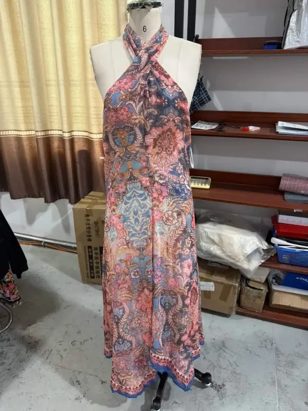 Robe dos nu imprimé Floral pour femmes, Chic, col en v, sans manches, dos nu, cintrée à la taille, Maxi, Robes de vacances, nouvelle collection été 2026 — image 8