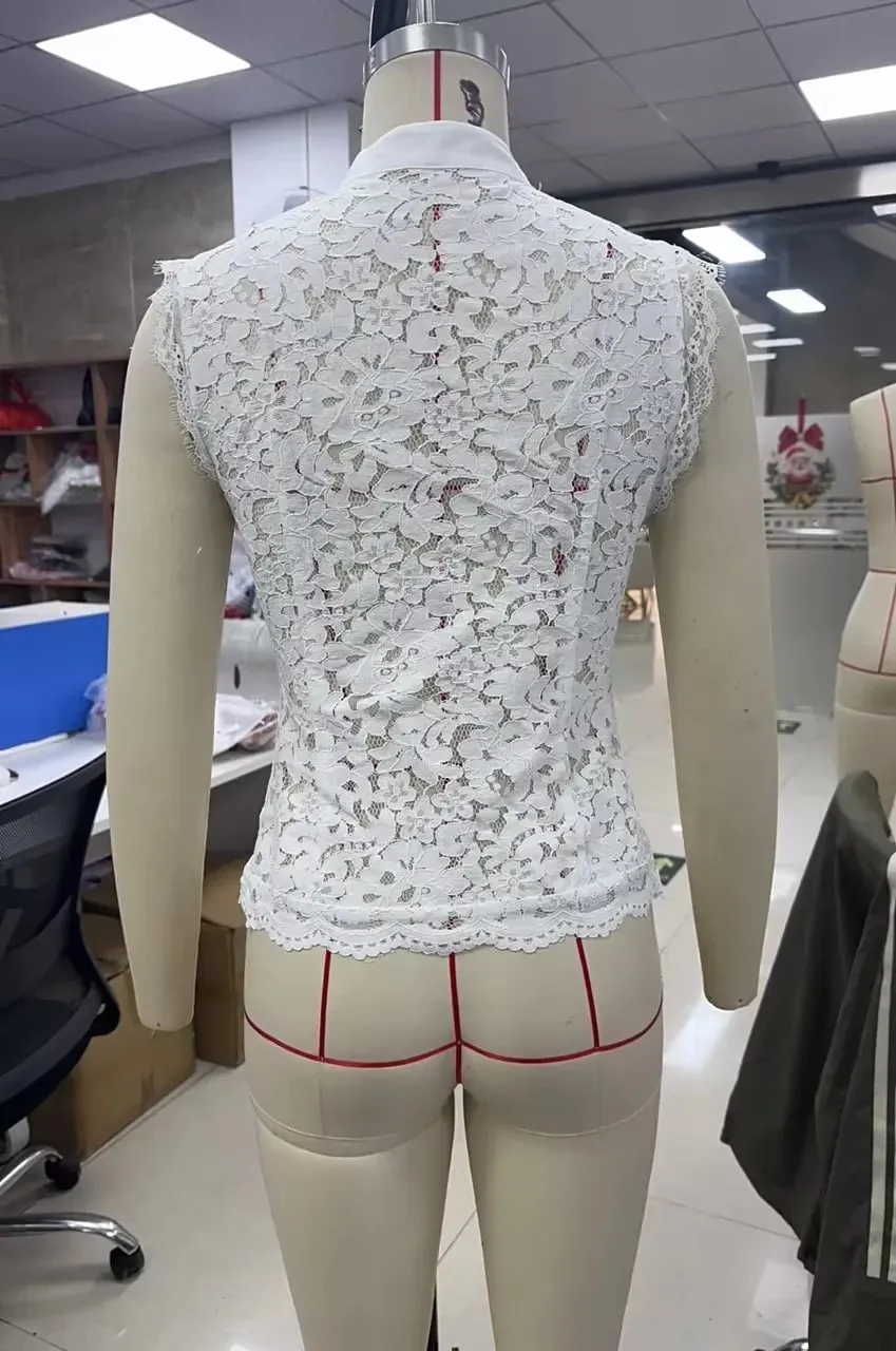 Y2K Aesthetic Solid Color Lace Crop Top Sleeveless Chinese Frog Button Vest Women's Summer Party Streetwear
