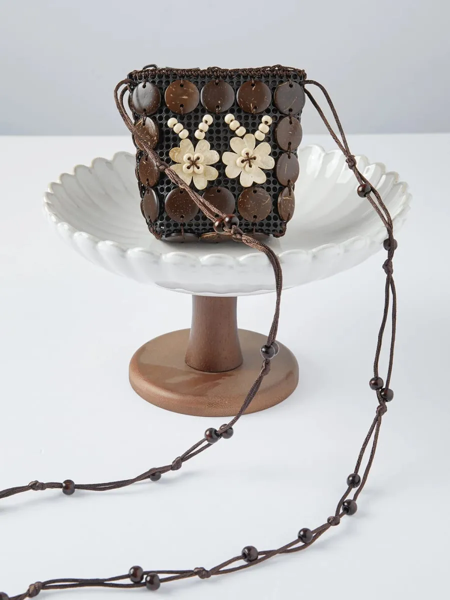 2026 Summer Women's Handwoven Wooden Bead Mini Crossbody Bag - Retro Style with Beaded Accent for Vacation and Daily Use — image 5