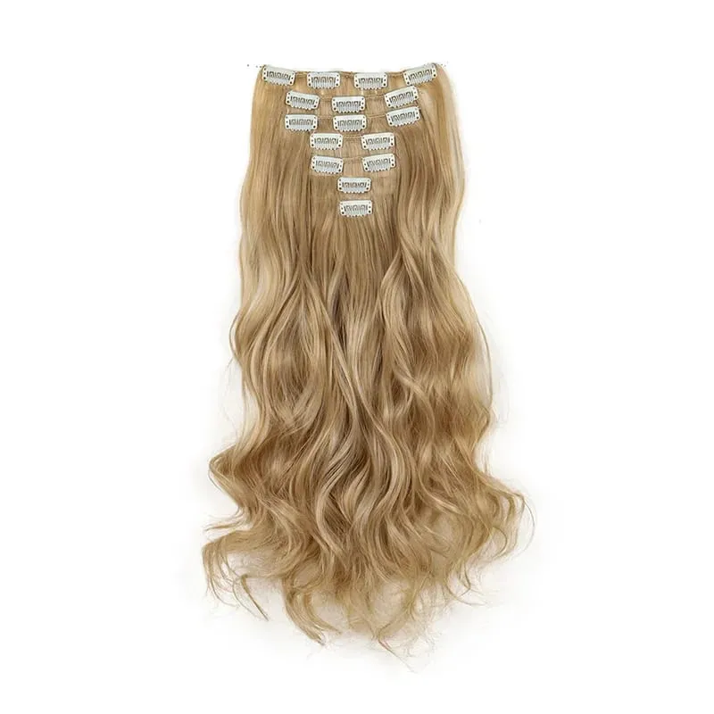 Synthetic 24Inch 7pcs/set Long Curly Clip In Hair Extensions Heat Resistant Fluffy Hairpiece for Women Daily Party Use