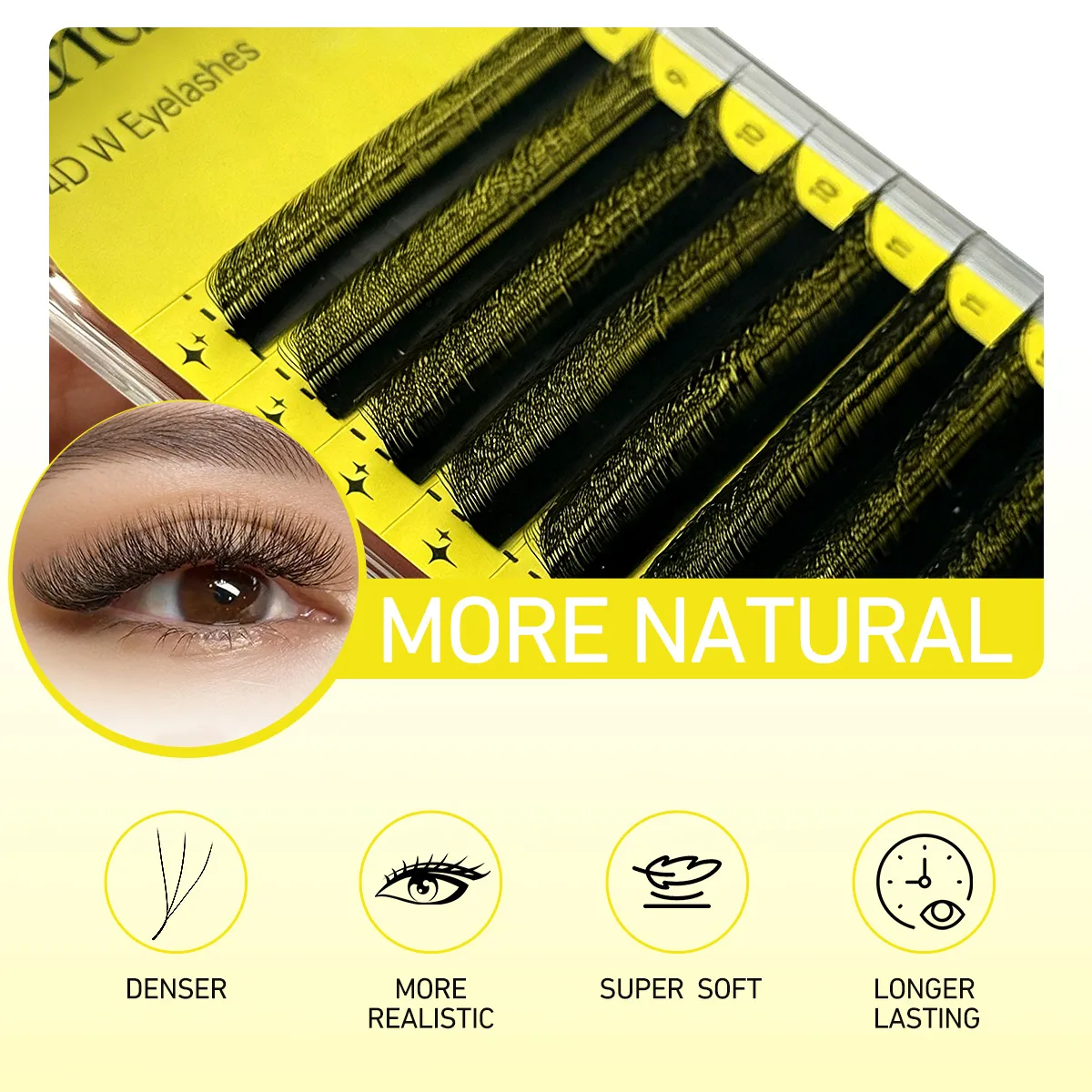 Merrdear 4D W Lash Extensions for Women 8-15mm Mixed Tray C/D Curl False Eyelash 4D W-shaped Eye Lashes Natural Daily Makeup — image 2