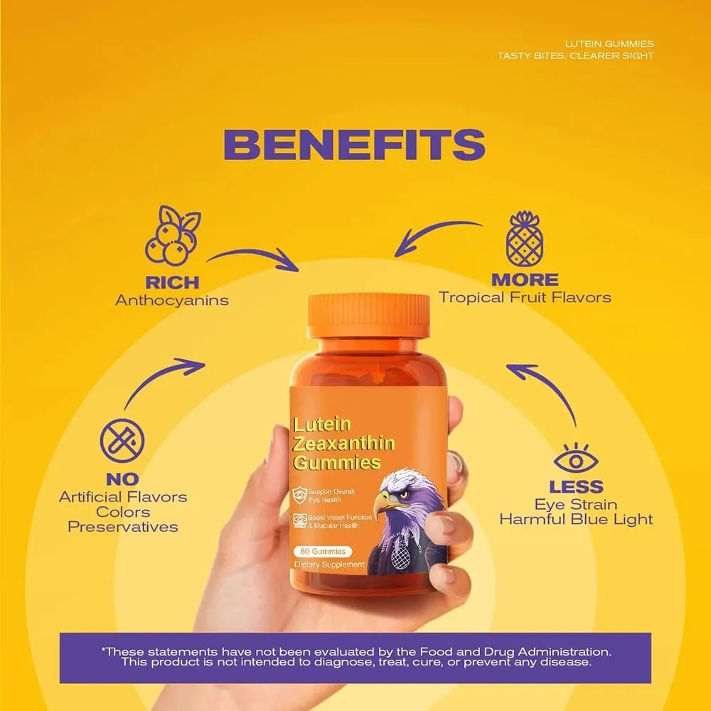 Lutein & Zeaxanthin Eye Vitamins Gummies for Daily Eye Health - 20mg Lutein Sugar-Free Gummy Blue Light Support for Adult