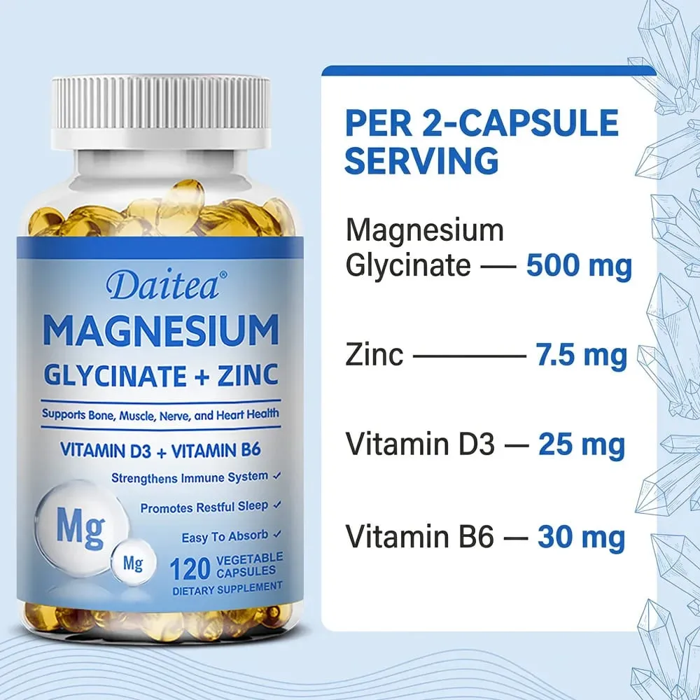 Magnesium Glycinate + Zinc - Improves Sleep Quality Promotes Cardiovascular Bone and Heart Health Promote Intestinal Digestion