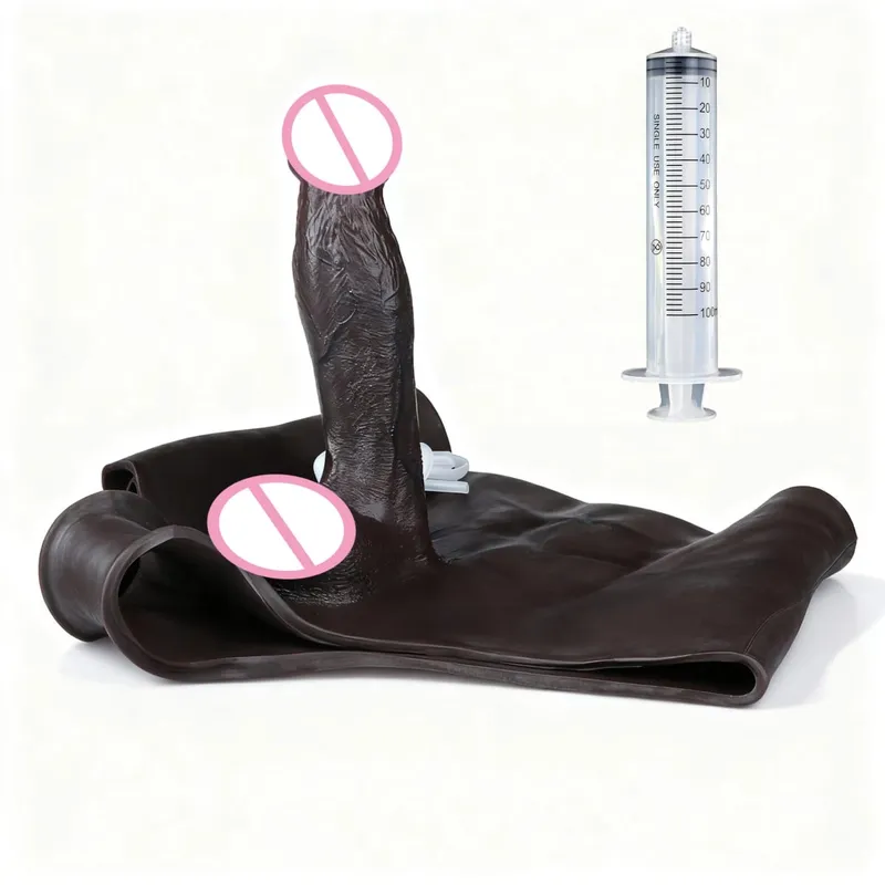 Black Nude Strapon Big Realistic Ejaculation Dildo Silicone Squirting Panties With Simulated Solid Penis Sex Toy For Women — image 31