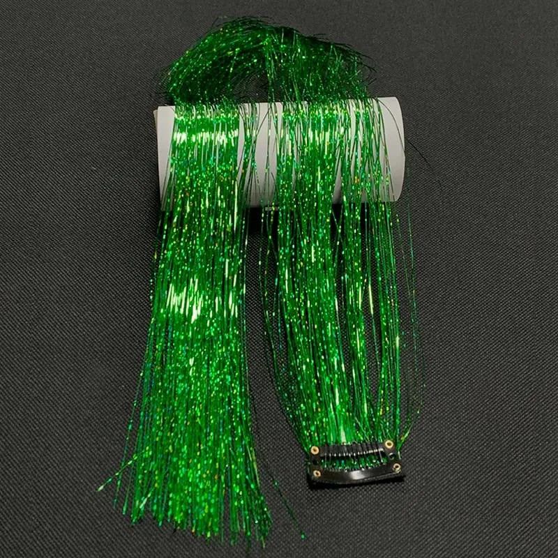 Synthetic Rainbow Tinsel Hair Extensions Clip In Shiny Glitter Wig Hairpiece for Women Party Cosplay Daily DIY Hair Accessory