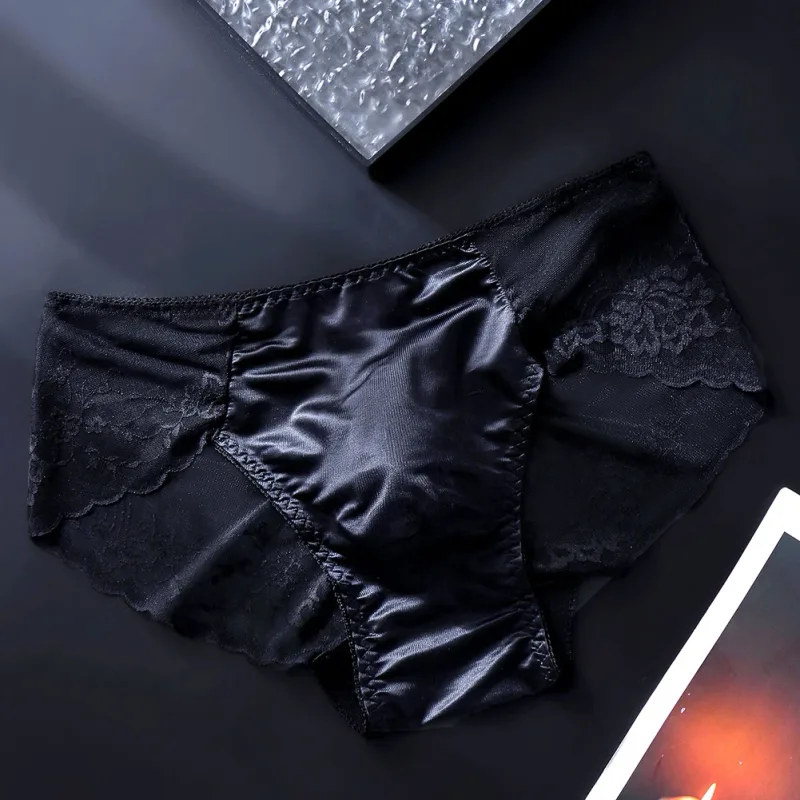 Men Lace Briefs Seamless Ice Silk Briefs Underwear 3D Bulge Pouch Low Waist Gay Panties