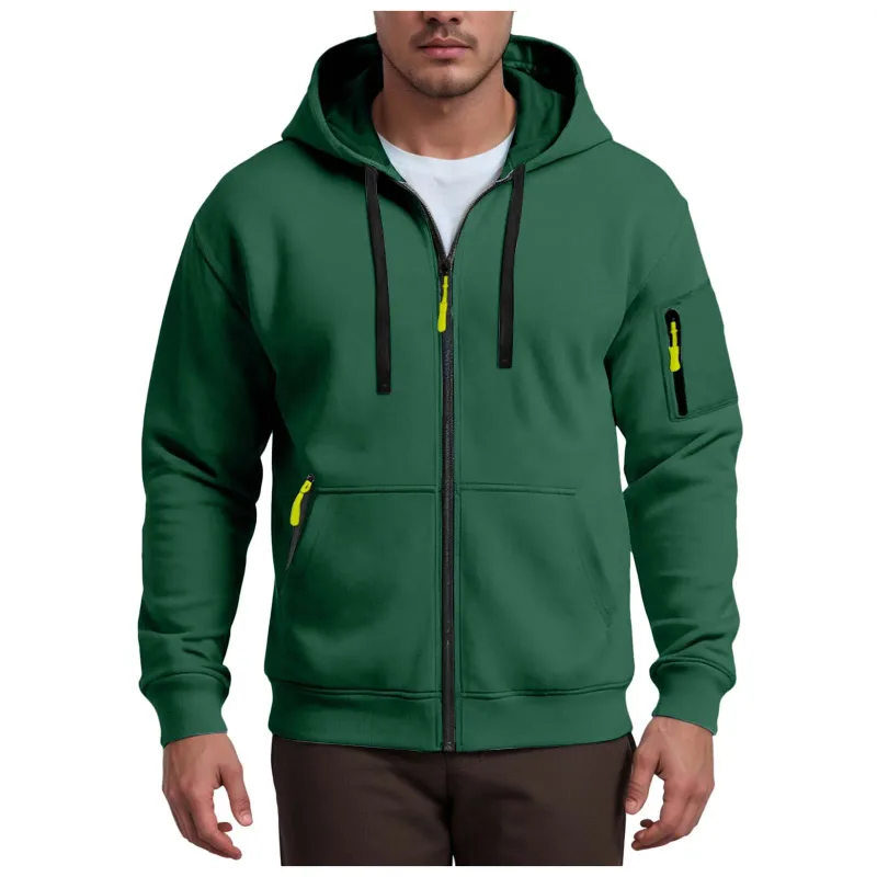 Men's Hoodies Solid Color Loose Zip Up Jacket Arm Zipper Pocket Hoodies Sand Hoodie Men