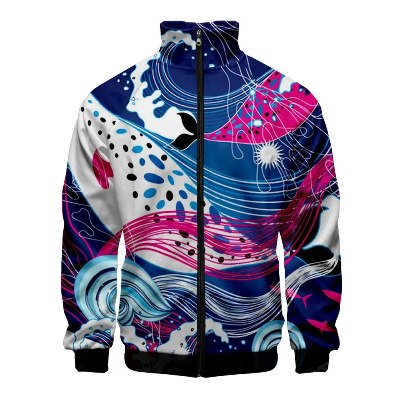 Popular Marine animals dolphin 3D Print Zipper Raglan Jacket Windbreaker Boys/Girls Comfortable Stand Collar Jackets Coats