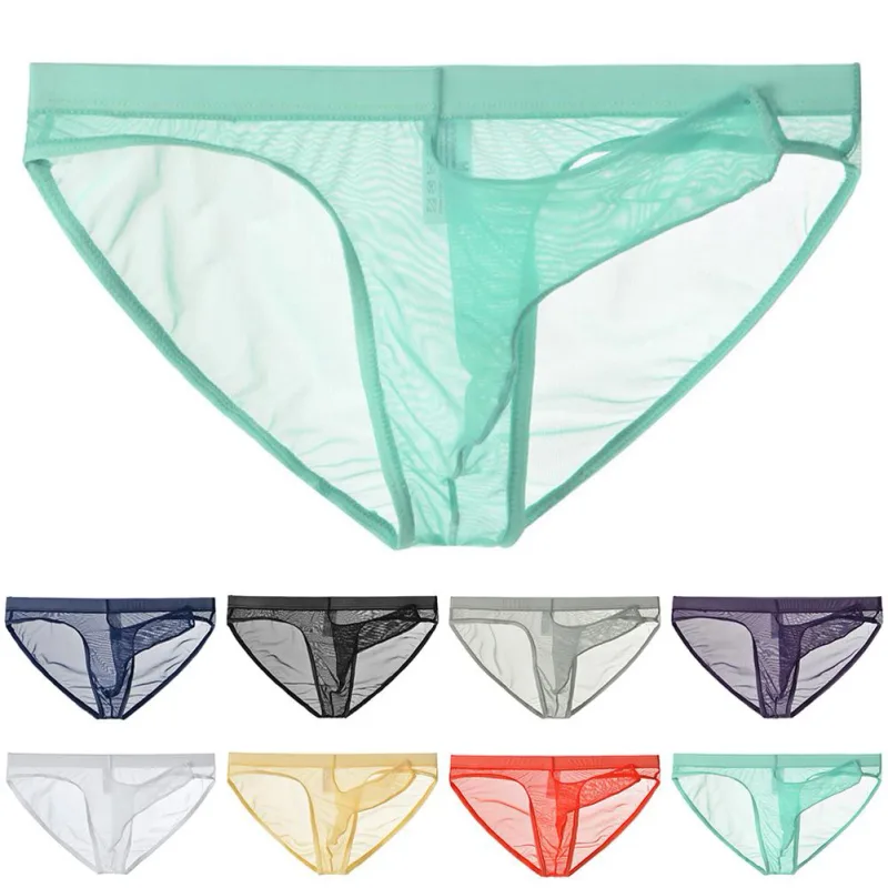 Men Underwear Mesh Transparent Elephant Nose Briefs Thin Lightweight Quick Dry Low Waist Breathable Underpants