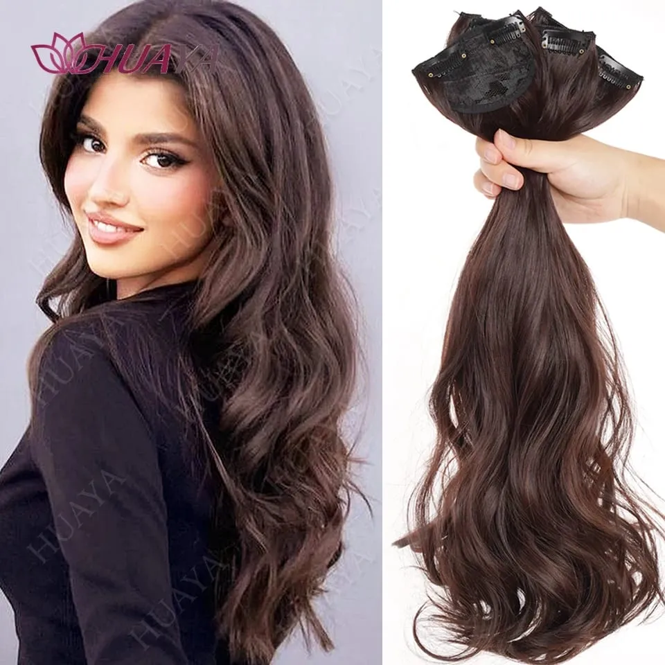 Clip In Hair Extensions 3 PCS Full Head 20/24 Inch Long Curly Wavy Synthetic Hair Pieces Natural Wavy For Women Girls Hair — image 2