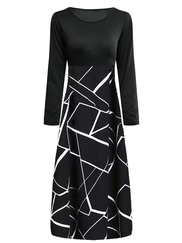 Elegant Black White Simple Print Mid-Stretch Dress Stylish Elasticity Alluring Skirt for Women