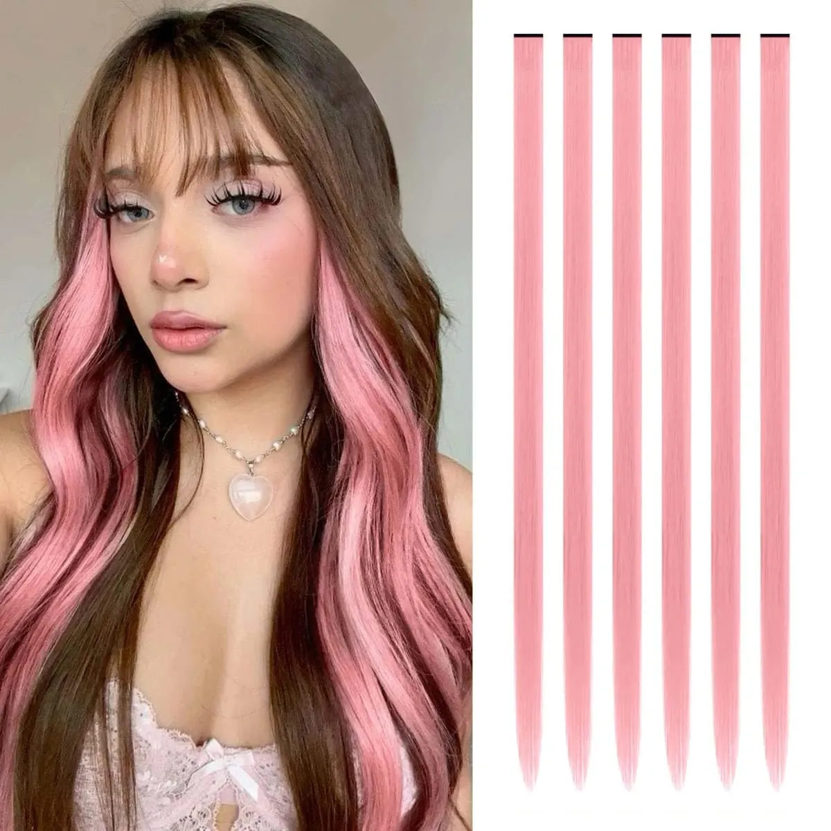6 Pcs Clip Extensions Synthetic 24 Inch Colored Hair Extensions Party Highlights Long Straight Hairpieces for Women Kids Girl
