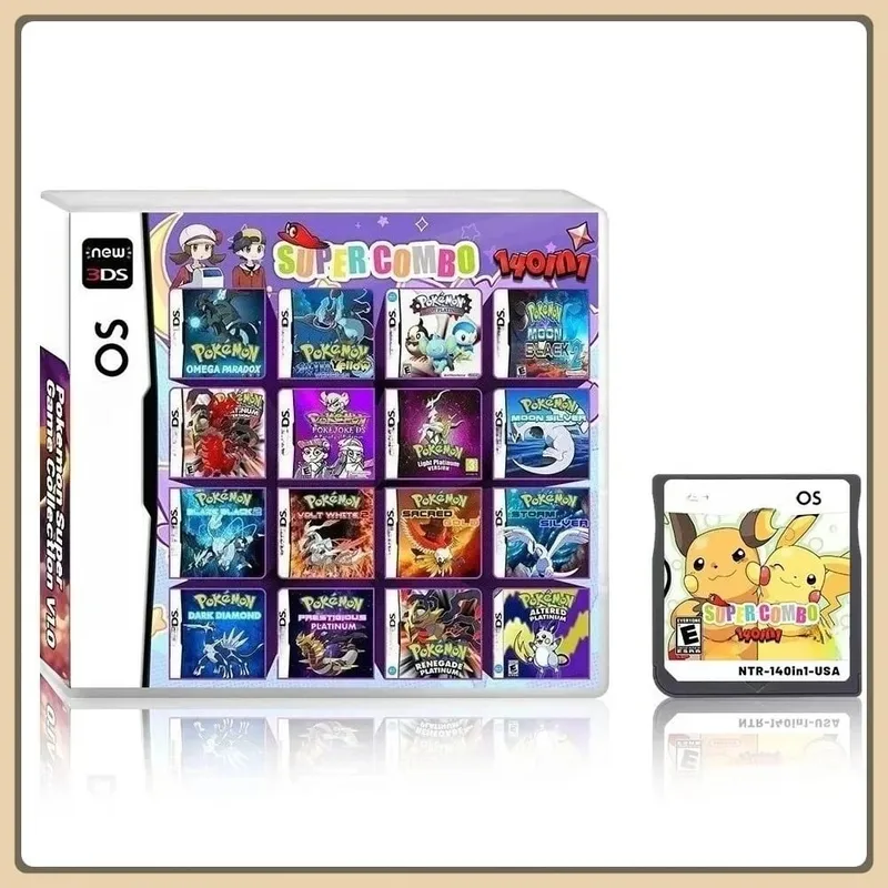 Pokemon 140-in-1 Super Combo V1.0 Retro NDS Video Game Cartridge English Version - Children's Gift Collection