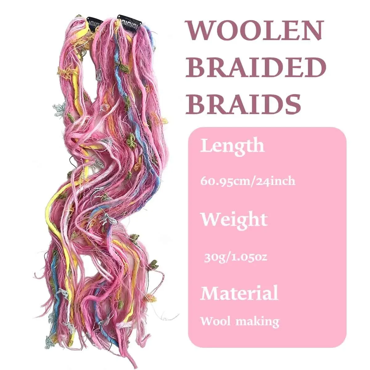 Synthetic Clip In Pastel Pink Macaron Faux Locs Hair Extensions Handmade Textured Straight With HairPieces For Women Daily Party
