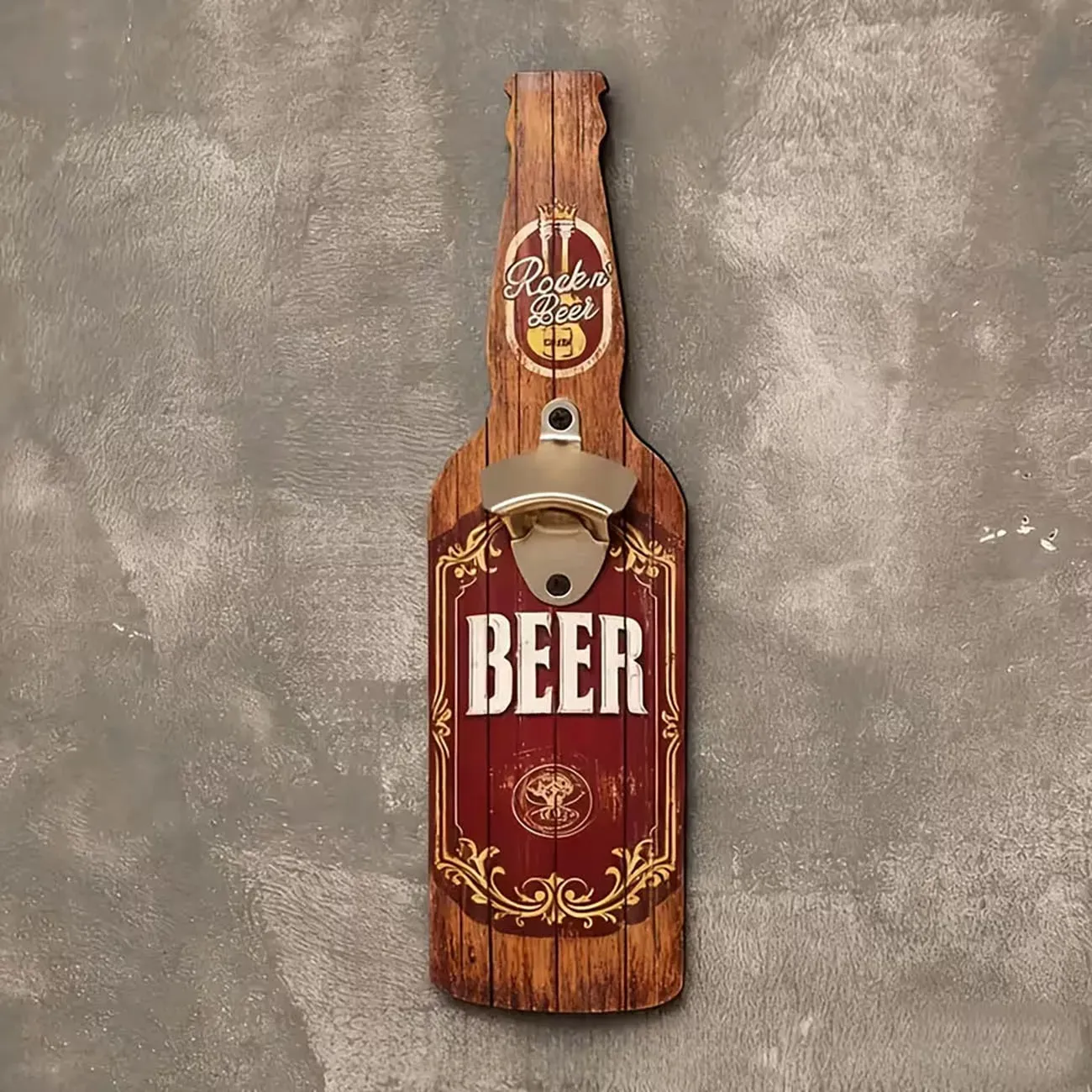 Vintage Beer Bottle Shaped Wooden Opener Cartoon Cowboy Holding Beer Mug Pattern Wood Accessory for Indoor Bar Wall Decoration