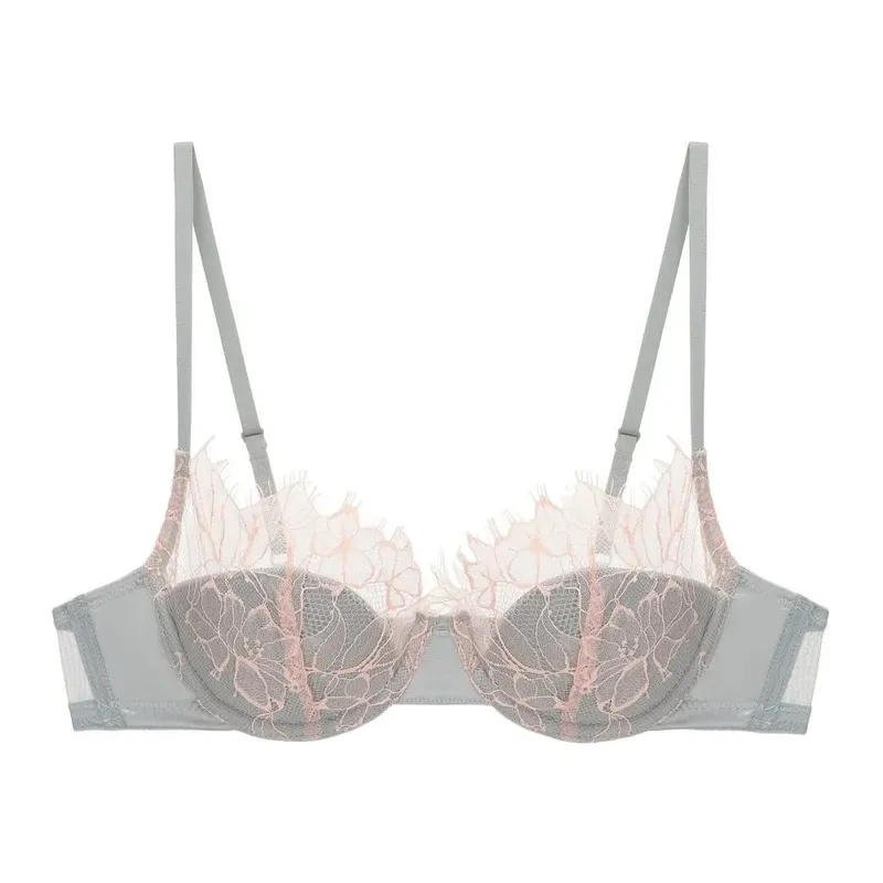 Women Sexy French Eyelash Lace Bra Set Hollow‑Out Lightweight Thin Comfort Push‑Up Lingerie Suit Skin Friendly 34‑38