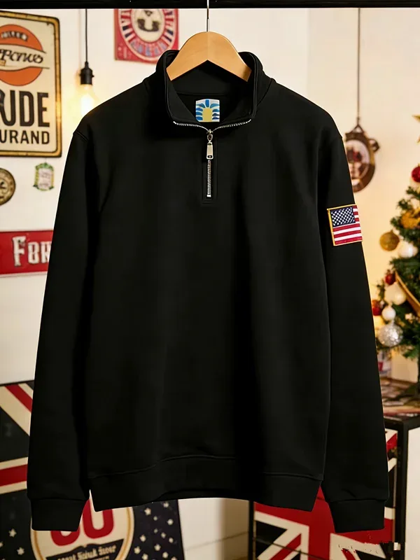 Y2K Retro Quarterzip Pullover Hoodie Pattern Embroidery Pattern Sweatshirt American Vintage Casual Streetwear Men Oversized Coat — image 6
