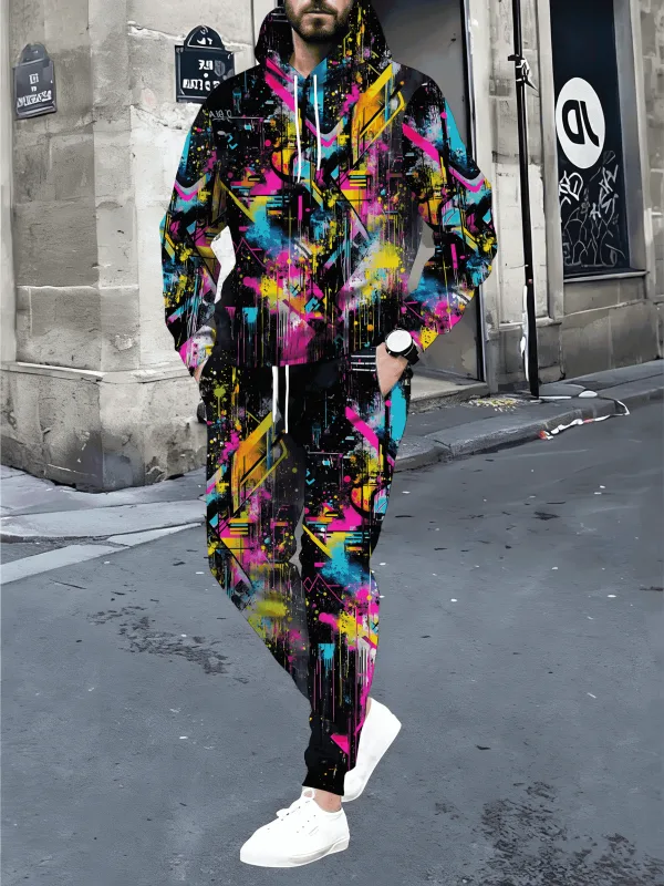 Color Graffiti 3D Printed Hoodie Suit Autumn Men Sweatshirts Sweatpants Casual Fashion Two Piece Tracksuit Set Men's Clothing