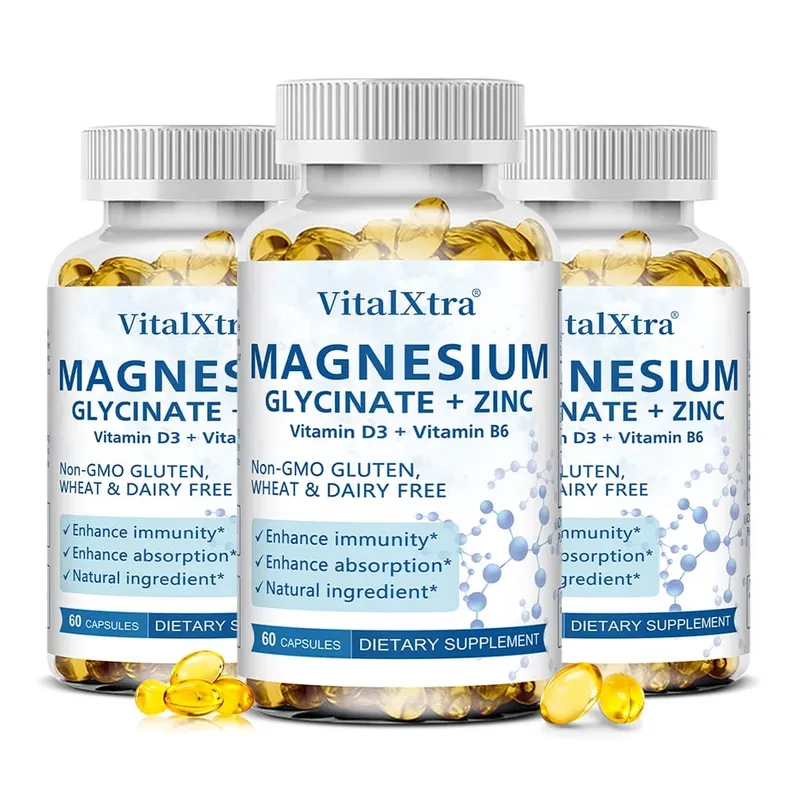 Magnesium Glycinate + Zinc Supplement - Supports Bones Immune System Heart Health Mineral Supplement Helps with Natural Sleep