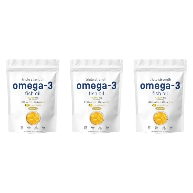 Triple Strength Omega 3 rybí olej doplňky 4200 mg EPA bez odřeniny s citronovou příchutí 1200 mg DHA 900 mg 240 měkkých gelů